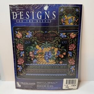 Counted Cross Stitch Kit Give Thanks Floral Fruit Basket Black Aida Designs